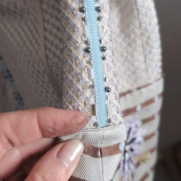 Silk Embroidered A-Line Skirt with Blue Floral Accents - Picture 5 of 7